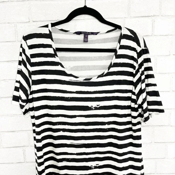 Long Tall Sally Black & White Striped Scoop Neck Tee Shirt Women's Size Medium - Picture 2 of 7